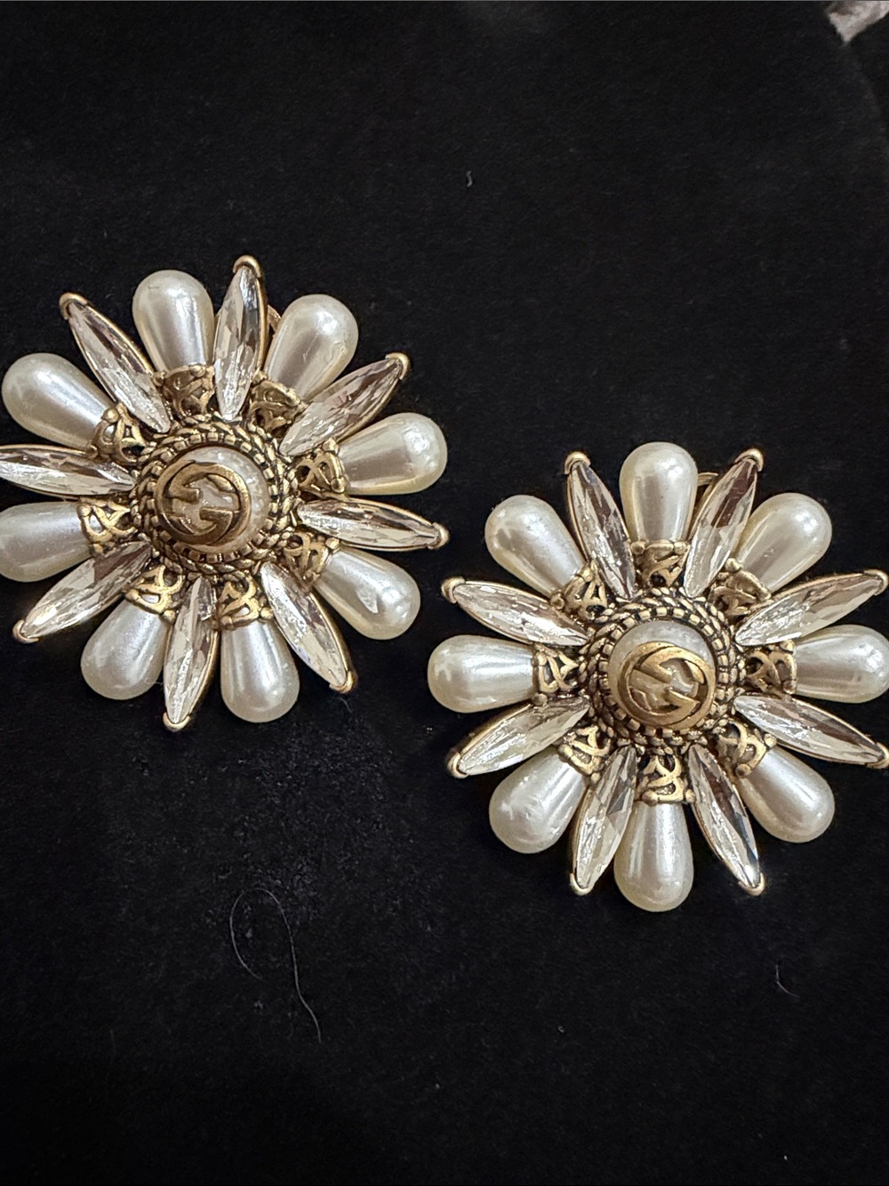 Pearl and Gold Floral Statement Earrings